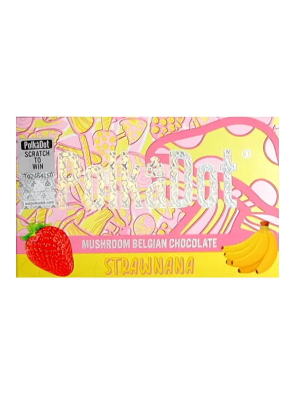 At Polkadot Chocolate Bars Official, we believe in offering unique and transformative experiences. That’s why we’re excited to introduce you to the Strawnana PolkaDot Magic Mushroom Belgian Chocolate. This delectable treat combines the goodness of Belgian white chocolate with a carefully crafted blend of magic mushrooms, strawberry, banana, and cacao butter, delivering not just a delightful flavor but a range of potential health benefits. Note*: We ship all our chocolate bars with leakproof iced gel refrigerant packaging to maintain optimal freshness and prevent melting.